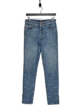 Chanel 2023 Washed Blue Polka Dot CC Print Slim Jeans